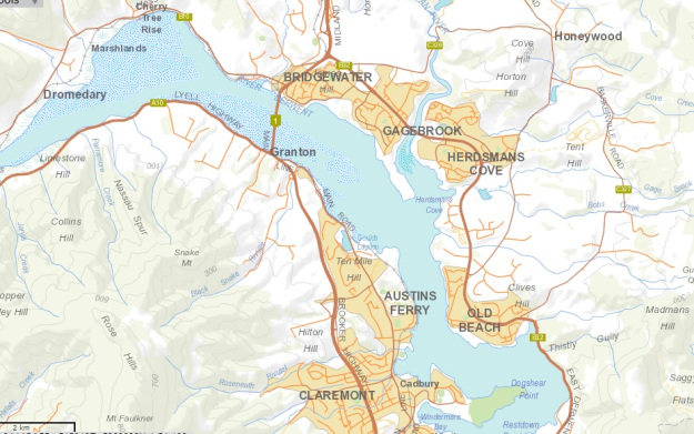 N Granton and Bridgewater to Claremont and past Old Beach.jpg